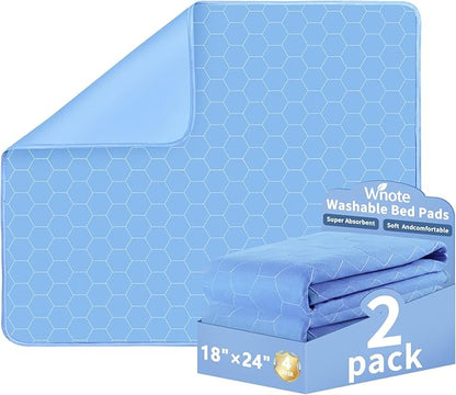 Waterproof Washable Underpads Pee Pad (Blue 18" x 24" 2 Pack), Reusable Absorbency Bedwetting Incontinence Bed Pads for Kids Adults Elderly Dog Pet, Puppy Pads for Mattress Couches Sofas Floors