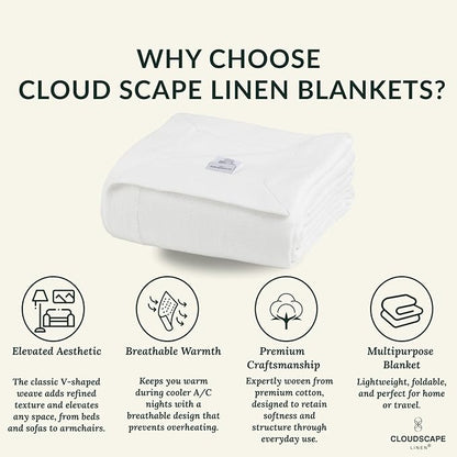 Cloud Scape Linen Herringbone Cotton Throw Blanket for Couch, Bed,Sofa, Home Decor, Soft, Heavy, All-Season, Winter Bed Blanket, Best Gift for Christmas, 50 x 70, White