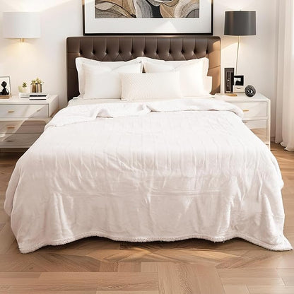 Electric Heated Blanket King Size - 90"x100", Soft Flannel Heating Blanket, 10 Heating Levels, 1-12 H Auto Shut Off, Breathable Warm and Washable for Bed, White