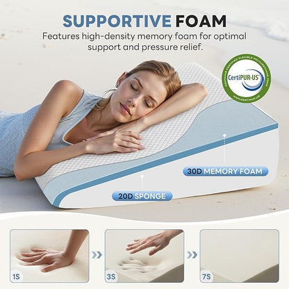 Wedge Pillow Set for After Surgery, Body Pillow for Adults, Bed Wedge Pillow for Headboard for Sleep Apnea and Snoring, Back Pain Relief, Acid Reflux, 7.5" Height, Grey and White