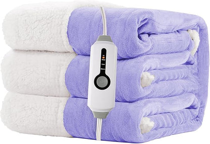 Electric Heated Blanket Twin Size 62"x84" - Dual-Sided with Microplush & Sherpa Fabric, 4 Heat Settings & 10 Hours Auto Off, Machine Washable - Light Purple