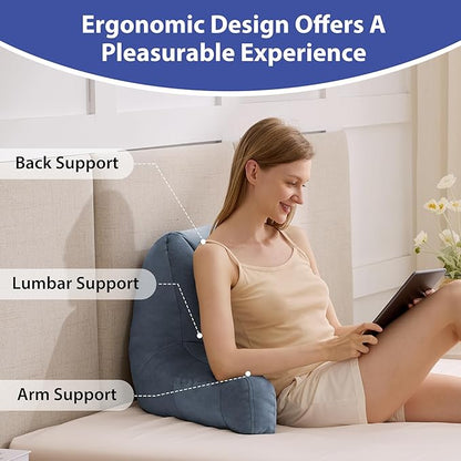 Reading Pillows for Sitting in Bed Adult, Back Pillow for Bed Sitting Up, Backrest Pillows with Shredded Foam for Adult&Teens, Support Pillow with Arms for Beds, Couch, Floor, 20in, Navy Blue