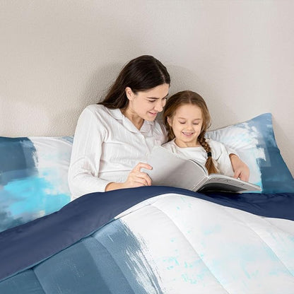 Feelyou Abstract Comforter Modern Abstract Art Comforter Set for Boys Girls Children Teal Blue Grey Pattern Bedding Set Room Decor Full Size Duvet Set 3Pcs