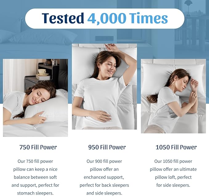 Hungarian White Goose Down Pillows Queen Size 80% Goose Down 20% Goose Feather 900+ Fill Power with 100% Cotton Shell Plush Bed Pillows (20"X30", Pack of 1)