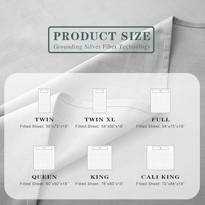 Grounding Fitted Sheet Kit Connect to The Earth's Energy 15inch Depth Pocket Grounding Bed Sheets for Earthing