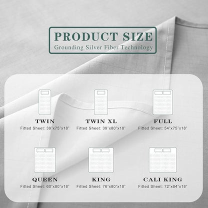 Grounding Fitted Sheet Kit Connect to The Earth's Energy 15inch Depth Pocket Grounding Bed Sheets for Earthing