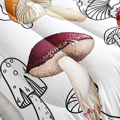 Mushroom Bedding Set for Girls Boys Queen Size, Botancial Fungus Comforter, Cute Mushroom Plants Quilt with 2 Pillowcases for Room Decor