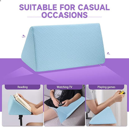 Small Wedge Pillow, Small Wedge Pillow for Sleeping, Foam Wedge for Yoga, Laptop, Memory Foam Positioning, Foam Pillow for Chair, Provide Support and Relieve Fatigue(Blue-17.7")