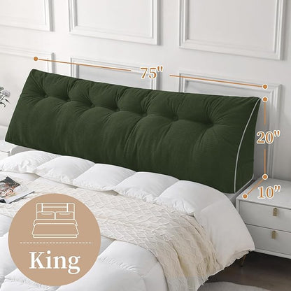 Sasttie Headboard Pillow King, Wedge Pillow Headboard for Sitting Up in Bed, Back-Rest Support Triangular Cushion for Reading - Features Removable Washable Cover, Olive Green