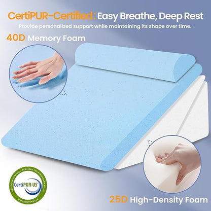 Sasttie Wedge Pillow Set for After Surgery, 2PCS Adjustable Bed Wedge Pillow Headboard with Memory Foam Neck Cushion – for Acid Reflux, Sleeping, Neck & Back Support, Light Grey