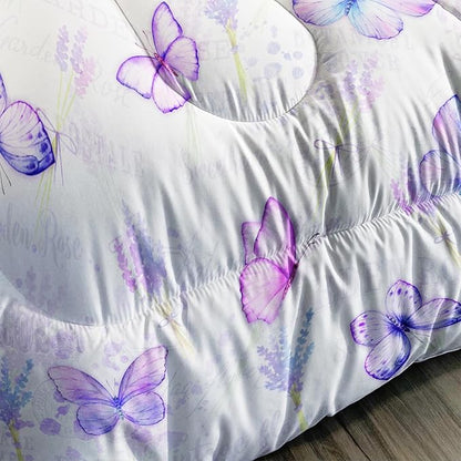 Butterfly Comforter Set Twin Size for Girls Kids Adults Lavender Flowers Pattern Bedding Set Aesthetics Butterflies Quilt Bed Set with 1 Comforter and 2 Pillowcases