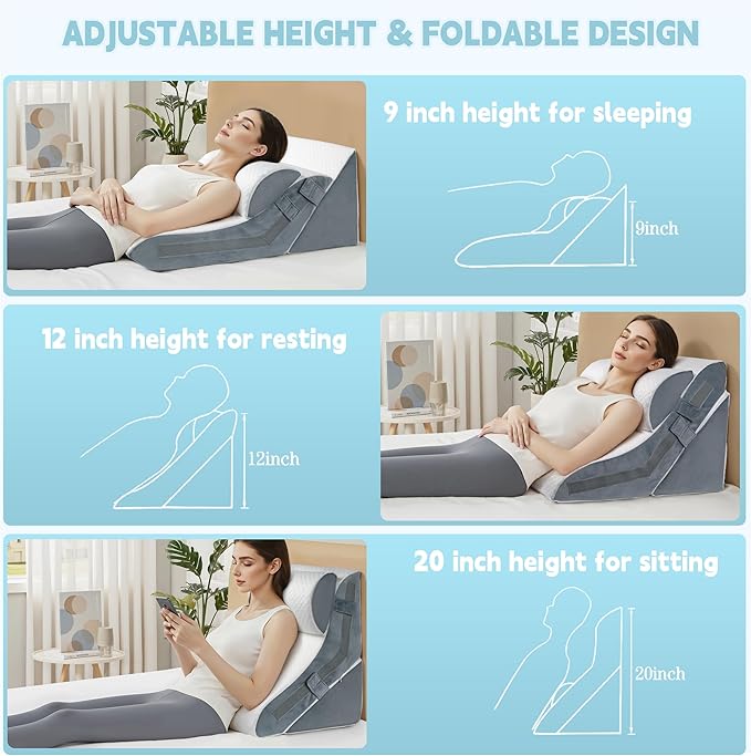 3PCS Wedge Pillow for Sleeping, 15-in-1 Orthopedic Bed Pillow Wedge Set Adjustable Memory Foam Wedge Pillow for After Surgery, Acid Reflux, Snoring, Back Pain Relief
