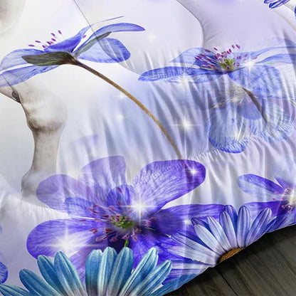 Horse Comforter 3 Piece Bedding Set,Queen Size Comforter Sets for Girls Boys Room Decor,Floral Butterfly Comforter Sets with 2 Pillowcases,Soft Lightweight Bedding Set for All Seasons.