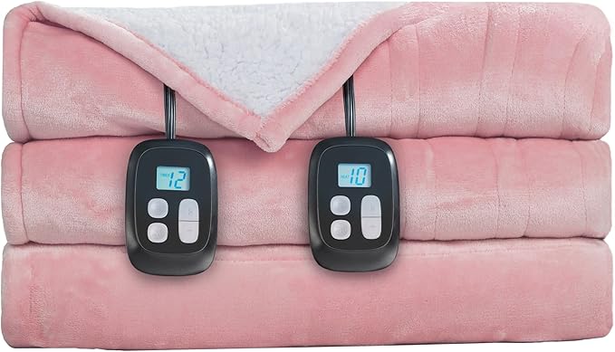 Electric Heated Blanket King Size - 90"x100", Soft Flannel Heating Blanket, 10 Heating Levels, 1-12 H Auto Shut Off, Breathable Warm and Washable for Bed, Light Pink