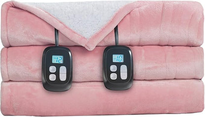 Electric Heated Blanket King Size - 90"x100", Soft Flannel Heating Blanket, 10 Heating Levels, 1-12 H Auto Shut Off, Breathable Warm and Washable for Bed, Light Pink