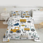 Feelyou Construction Comforter Set Queen Size Kids Excavator Tractor Toddler Comforter Cartoon Car Equipment Trucks Plaid Grid Comforter Set Construction Vehicles WhiteDuvet Set Quilt Set