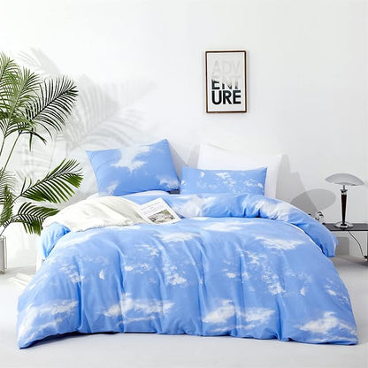 Wellboo Blue Sky Comforter Sets California King Blue and White Clouds Bedding Comforter Sets for Women Girls Soft Health Casual Abstract Cloud Print Bed Quilts Cal King Cotton Modern Blue Bedding