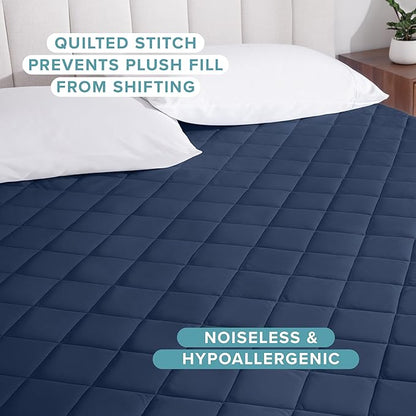 Bare Home Twin Extra Long Quilted Fitted Mattress Pad - Cooling Mattress Cover - Easily Washable - Elastic Fitted Cover for Mattress - Stretch-to-Fit up to 15 Inches Deep (Twin XL, Dark Blue)