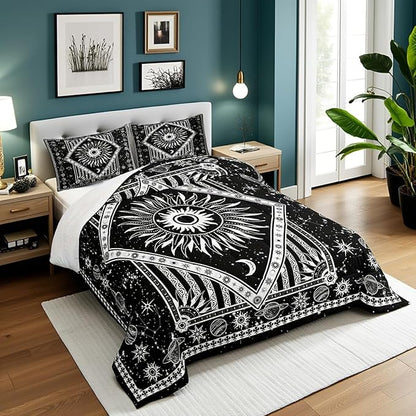 Castle Fairy Burning Sun Comforter Set Queen Size Mandala Bohemian Bedding Set for Kids Boys Girls Bedroom Decoration Hippy Hippie Gypsy Bed Duvet Insert Galaxy Comforter with 2 Pillowcase
