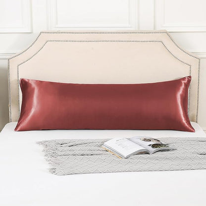 HUXMEYSON Body Pillow with Satin Pillowcase, Body Pillow for Adults, Removable Cover, Wine Red (20"x54")