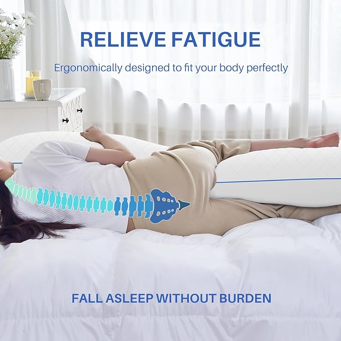 YZ HOME Long Body Pillow for Adults - Firm Body Pillow Insert with Shredded White Memory Foam, Adjustable Height, Soft Support for Side Sleeping, Pregnant Women, Washable (White, 20x54 Inch)