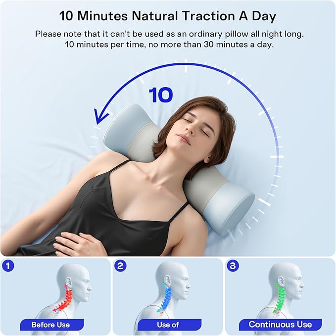 Cervical Neck Roll Pillow - Memory Foam Cylinder Bolster Pillows for Neck Support - Ergonomic Design Round Neck Pillow with Cooling Cover for Leg, Back, Yoga (Grey Blue)