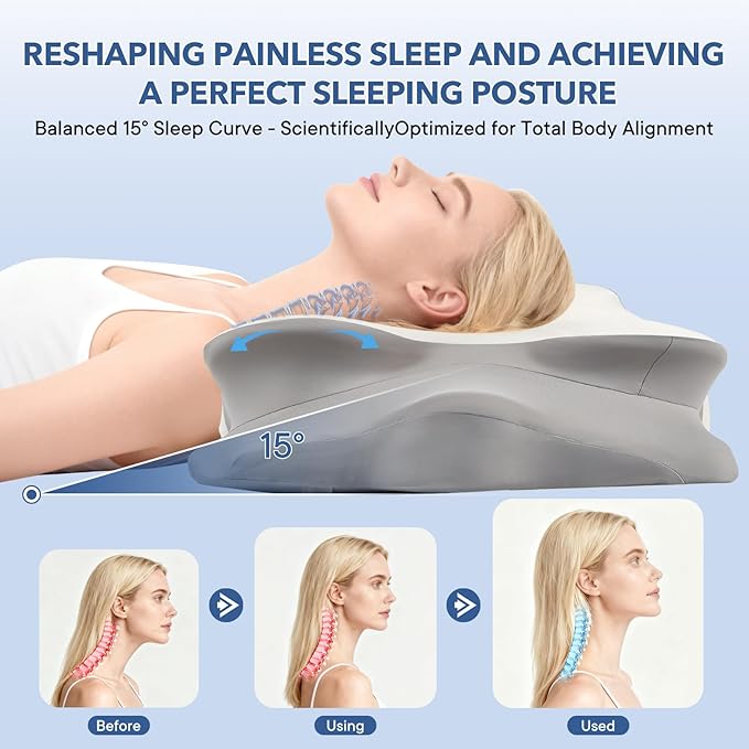 Cervical Pillow for Neck and Shoulder,Contour Memory Foam Pillow,Ergonomic Neck Support Pillow for Side Stomach Back Sleepers with Skin-Friendly Pillowcase