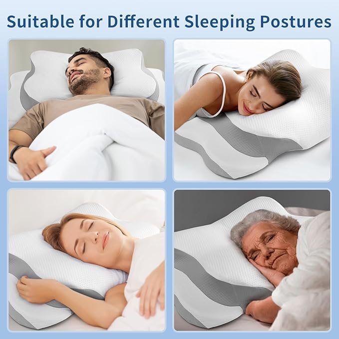 Cervical Neck Pillow for Pain Relief - Memory Foam Cooling Pillow for Side Sleepers, Adjustable Orthopedic Pillow with Removable Breathable Cover, Neck Support Pillow for Adults