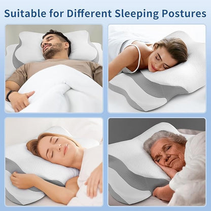 Cervical Neck Pillow for Pain Relief - Memory Foam Cooling Pillow for Side Sleepers, Adjustable Orthopedic Pillow with Removable Breathable Cover, Neck Support Pillow for Adults