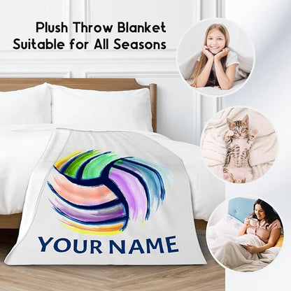 Volleyball Blanket, Personalized Volleyball Gifts for Teen Girls, Custom Girls Sport Blankets Gift for College Team Players, White Soft Plush Kids Throw for Sofa Bed, 50"x60"