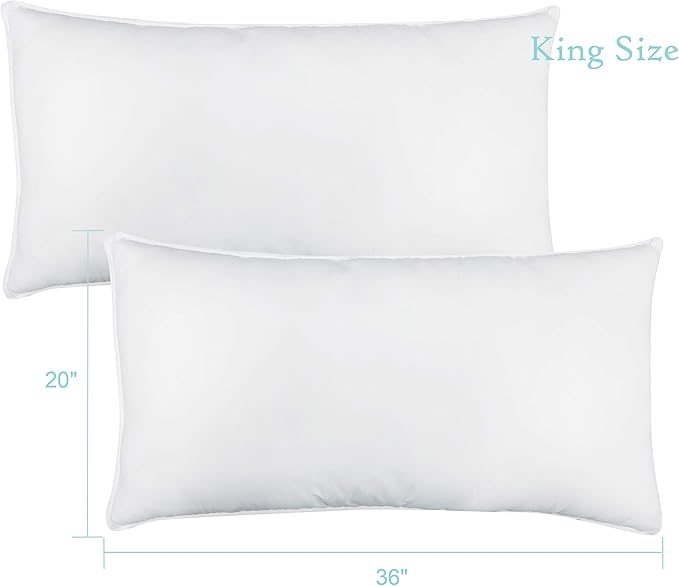 Seward Park Bed Pillow King Size Set of 2, Shams Insert 20 x 36 inch, Down Alternative Cooling Pillows for Stomach, Side or Back Sleeper