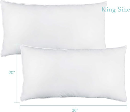 Seward Park Bed Pillow King Size Set of 2, Shams Insert 20 x 36 inch, Down Alternative Cooling Pillows for Stomach, Side or Back Sleeper