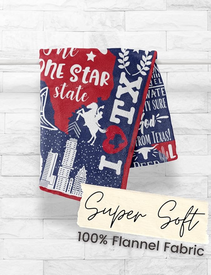 InnoBeta Texas Gifts Blankets Throws Bed Flannel Plush, Texan, Souvenir, Home Decor, US State Gift, Birthday Presents for Women, Men, Friends (50"x 65")