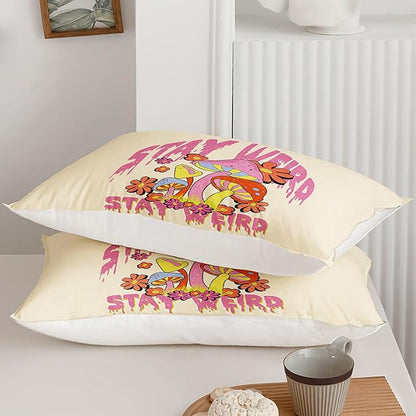 Axolotl Cartoon Mushroom Comforter Set King,Colorful Mushrooms Girls Bedding Set,3 Piece Cute Mushroom Bedding,Red Pink Floral Flower Comforter for Kids Boys Girls Teens,1 Quilt 2 Pillowcases