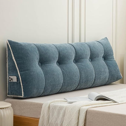 Headboard Pillow King, Chenille Triangular Wedge Pillow Headboard King Size, Reading Setting Backrest Daybed Pillows for Bed Sofa with Removable Cover, Blue