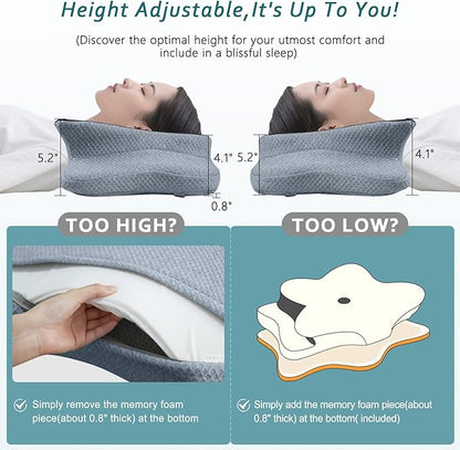 Cervical Neck Pillow for Pain Relief Sleeping, Contour Memory Foam Pillow, Ergonomic Side Sleeper Pillow for Adults, Orthopedic Neck Support Pillow for Back Stomach Sleepers-King Size