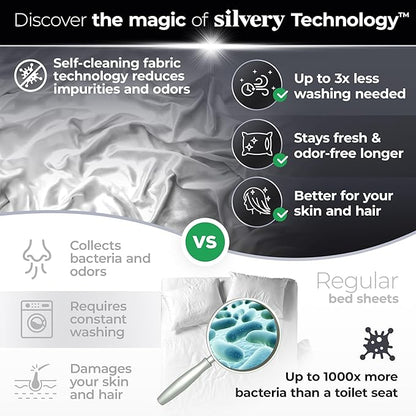 Silvery Silver Infused Bed Sheets Set - Ultra-Soft Temperature-Regulating Fabric with Self-Cleaning Technology™ That Stays Fresh 3X Longer for Hygienic Sleep (White, Queen)