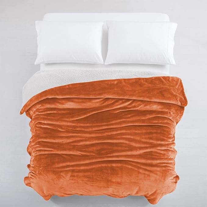 IR Imperial Rooms Sherpa Fleece Throw Blanket Twin Size for Couch - Thick and Warm Fluffy Rust Blankets for Winter, Soft and Fuzzy Twin Blanket for Bed, 60x80 Inches