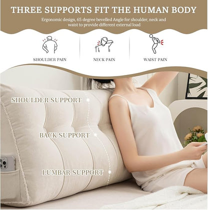 Headboard Pillow King, Chenille Triangular Wedge Pillow Headboard King Size, Reading Setting Backrest Daybed Pillows for Bed Sofa with Removable Cover, Beige