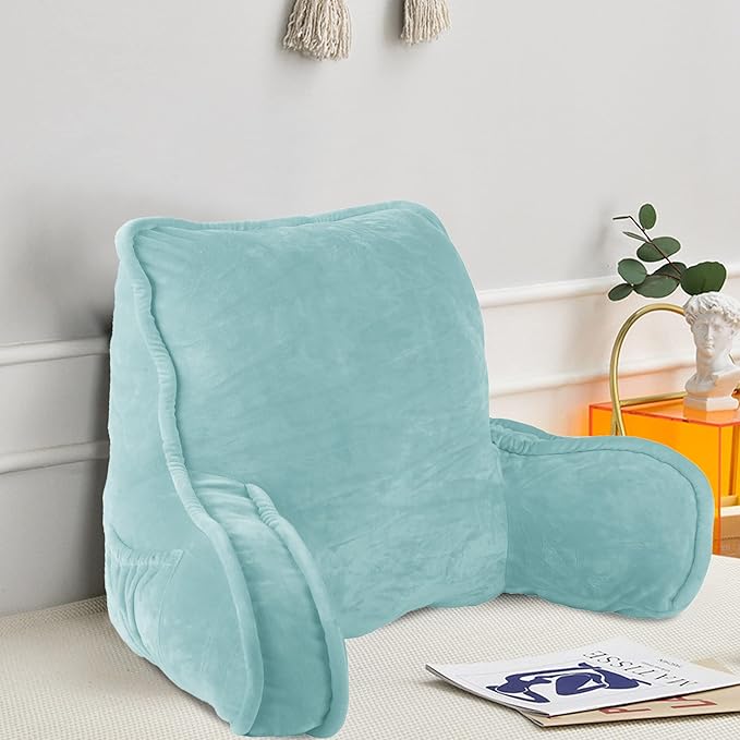 Home Soft Things Super Soft Bedrest Reading Pillow, Lounger Backrest Pillow for Sitting in Bed with Arms Pockets, 20" x 18" x 17",Limpet Shell