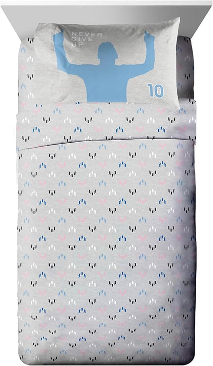 Jay Franco Kids Comforter Set Includes Sheets and Pillow Cover - Soft and Cozy Bed Set for Stylish Room Décor, Grey - Lionel Messi, 5 Piece Twin