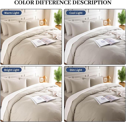 NEXHOME PRO Queen Duvet Cover Set – 100% Certified Organic Cotton with Washed Feel & Linen-Like Texture, Comfortable & Breathable, Home Bedding Set Light Linen (No Comforter)