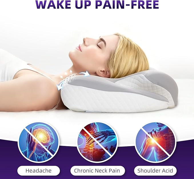 Cervical Neck Pillow，Ergonomic Memory Foam Pillows for Neck and Shoulder Pain Relief,Adjustable Contour Neck Support Bed Pillow for Side Back Stomach Sleepers-Women Men Gift(Ash Grey)