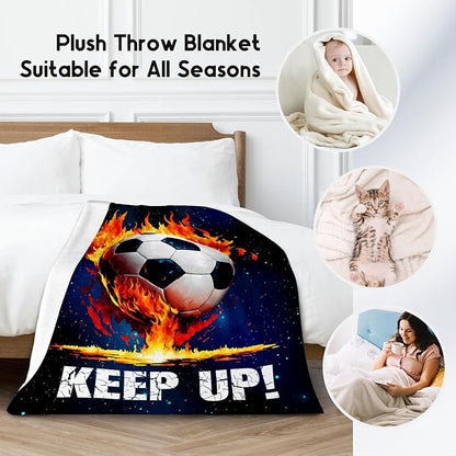 Soccer Blanket Gifts for Kids - Soccer Gift for Boys 8-12, Sports Throw Blankets for Team Player Adults Men - Soft Plush Girls Throws for Couch, Bed (Blue, 50x60 Inch)