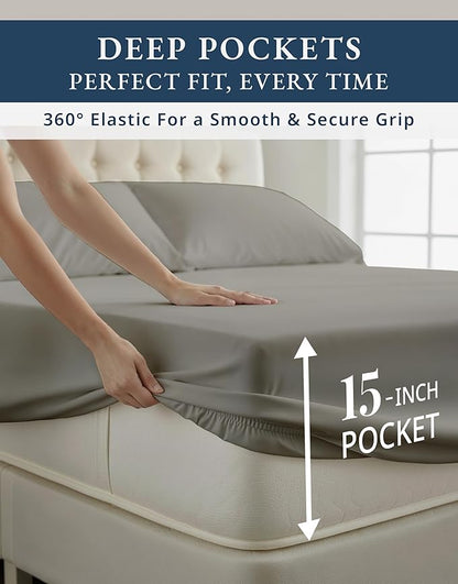 LANE LINEN 100% Egyptian Cotton Twin XL Sheets, Soft & Comfy No Pill Fade Resistant Oeko-Tex Certified sustainably Produced Cotton Sheets Twin XL, 15" Extra deep Pokcet Bed Sheets - Charcoal