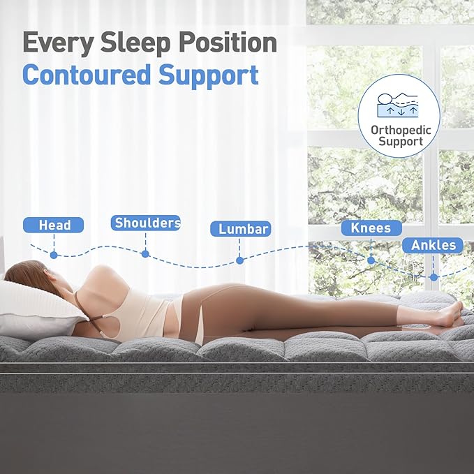 Dual Layer 3 Inch Memory Foam Mattress Topper Twin Size, 2 Inch Cooling Gel Memory Foam Plus 1 Inch Pillow Top Mattress Pad Cover, with 8-21 Inch Deep Pocket Grey