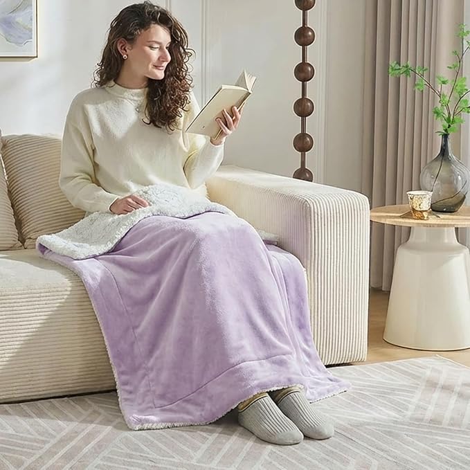 NANPIPER Warm Sherpa Blanket for Couch, Soft Fleece for Winter, Fuzzy Plush Small Throw Gift for Baby, Lavender 30x40 Inches