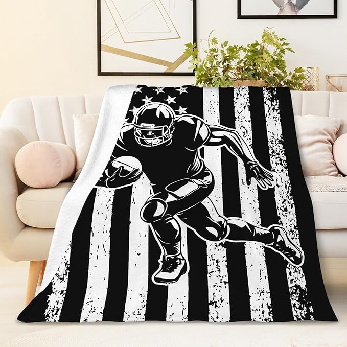 Blanket for Kids Football Lovers Son Grandson - 50x40 Inches Small Soft Fuzzy Flannel Football Blankets Sports Throws Decor Gifts for Couch Camp Travel