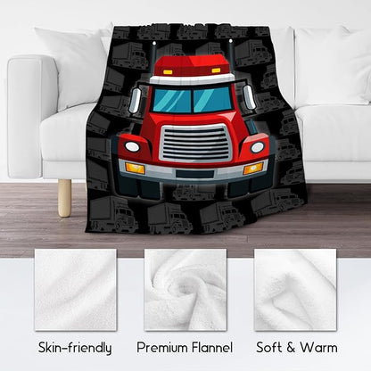 Truck Blanket, Cozy Soft Throw Gifts for Kids, Cute Black Flannel Throw Blankets for Bed Travel, 50x60 Inches