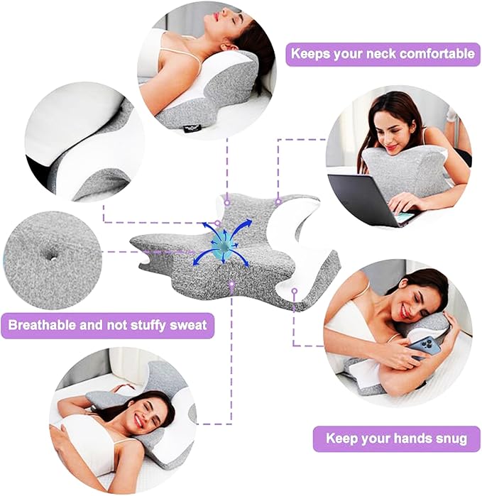 Bed Rest Reading Pillow，Chin and Back Support Pillow，Headboard Wedge Pillow，Ergonomic Memory FoamLying, Reclining, and Prone Sleepers，Sitting up Pillow，Relieve Neck/arm Pain- Grey